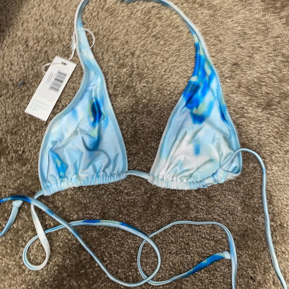 Frankie’s Bikinis Bikini - Oceana Print - Satin Blue Halter Top